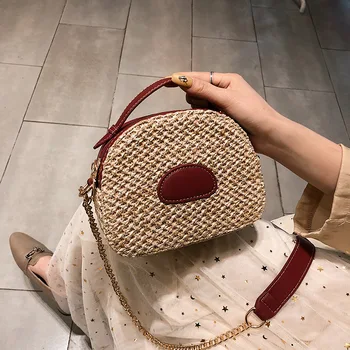 

Korea Fashion Circular Straw Bag Mini PU Leather For Women Handbags Ladies Shoulder Messenger Bags Bolso Female Chain Phone Bags