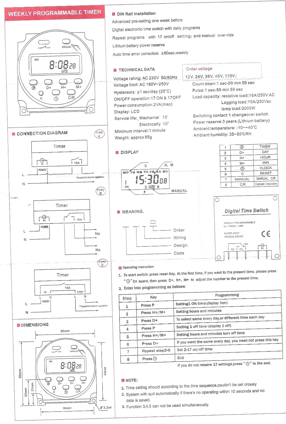 Manual-CN101A DIGITAL Electronic TIMER