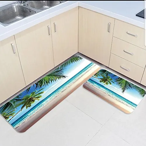 Tropical Beach Palm Tree Shower Rug Non-slip Door Bath Mat Kitchen Floor Carpet