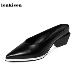 Lenkisen с острым носком без шнуровки натуральная кожа Летняя обувь Slingback взлетно-посадочной полосы элегантный на необычном каблуке в простом
