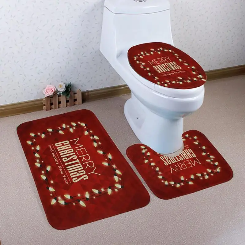 3 шт. Рождественский коврик для туалета Санта Клаус нескользящий u-образный квадратное сиденье крышка моющийся, напольный коврик для ванной ковер аксессуар
