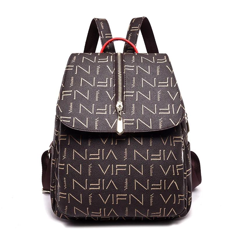 

Women's Preppy Backpack PU Leather New Casual Printing Bags for Girls Ladies Small Pull Chain Female Fashion Knapsack