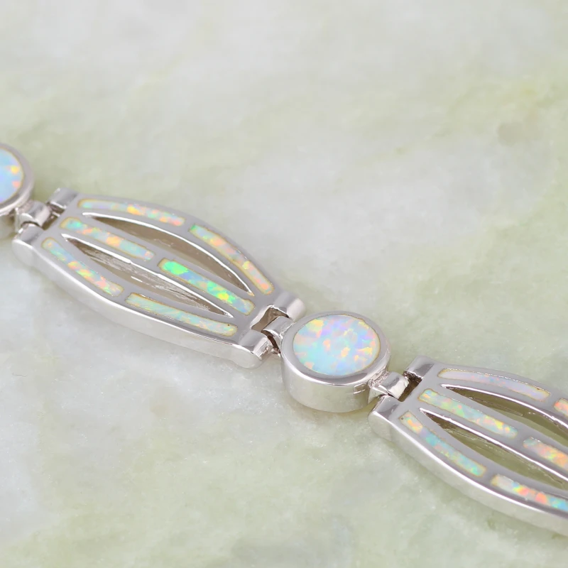 Популярный женский серебряный белый огненный опал браслеты для девочек-подростков pulseiras femininas 19 см 7,48 дюйма B469