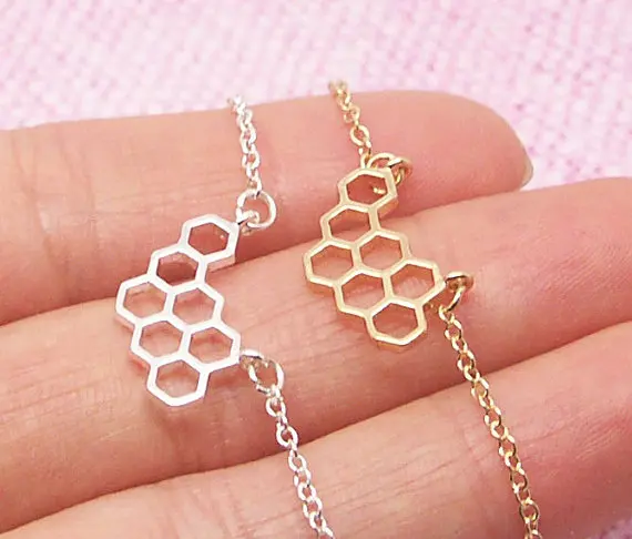 B024 Gold Silver Honey Bee Comb Hive Bracelet Cute Honeycomb Bracelet Beehive Bracelet Hexagon Bracelet