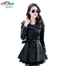 JQNZHNL новые женские тренчи средней длины кожаные куртки верхняя одежда двубортный PU тонкий плащ плюс размер 5XL E346