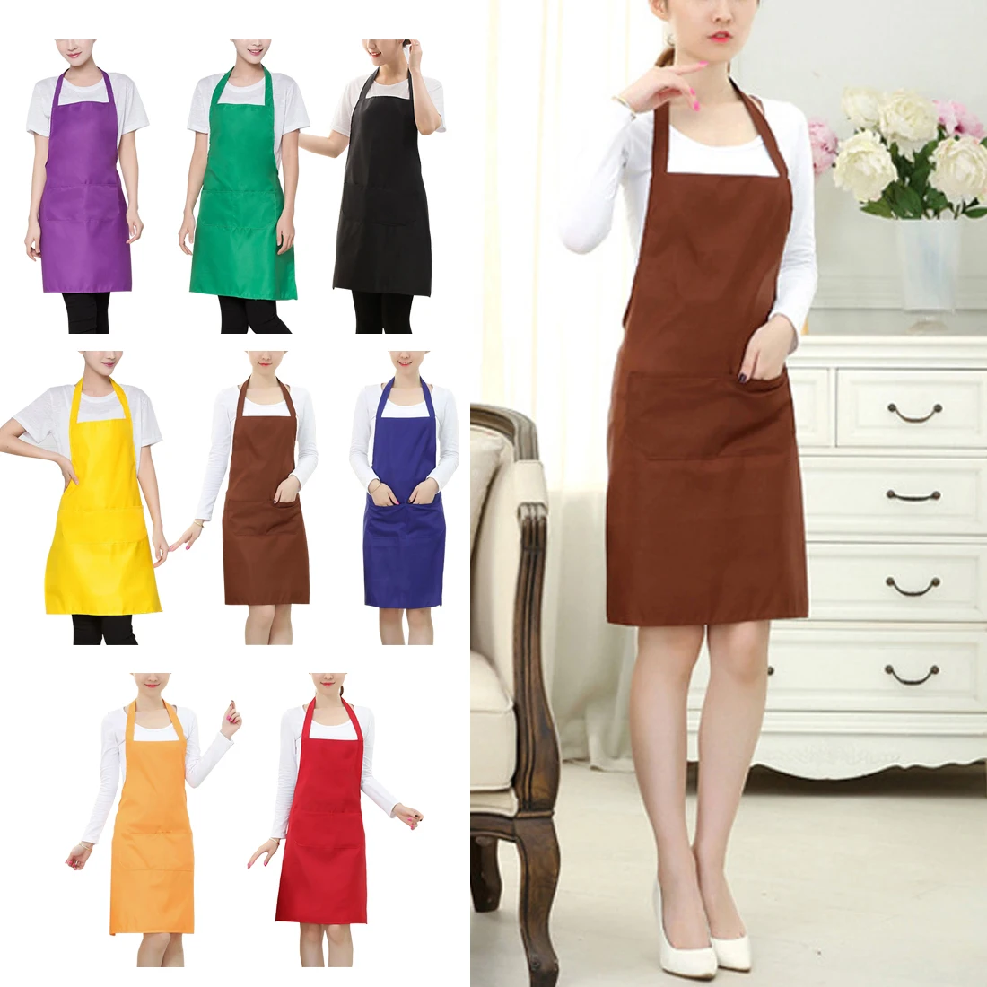 8 Color Cooking Apron Men Long Section Simple Antifouling Male Chef
