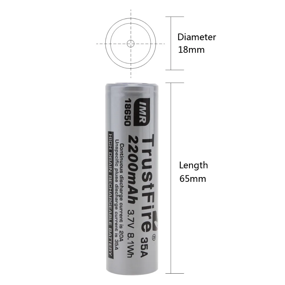 Литий ионный аккумулятор TrustFire IMR 2 шт. 18650 2200 мАч 35A 3 7 В с защитной платой для