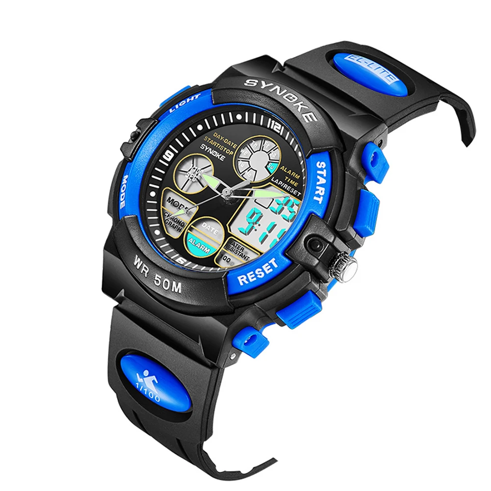 Водонепроницаемый цифровой аналоговый двойной будильник с датой времени светящиеся Детские спортивные электронные наручные часы для