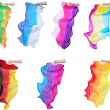 Шелк танец живота веер вуали вертикальные цвета радуги Женские бамбуковые веера для квадратных танцоров