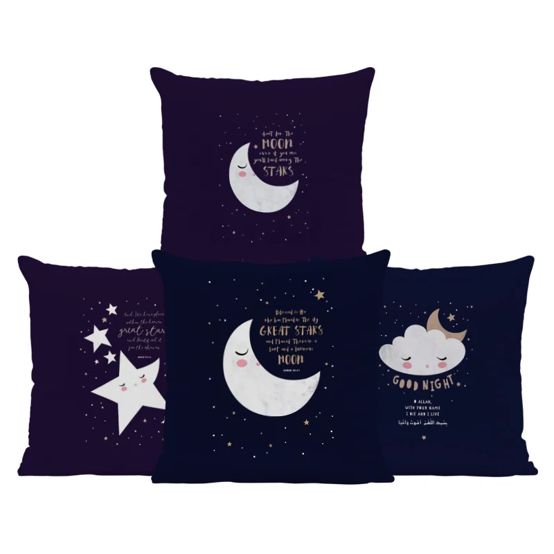 

Personalized Color Castle Pillowcase Black Background Moon Stars Geometric Letters Decorative Bedroom Sofa Cushion Cover Velvet