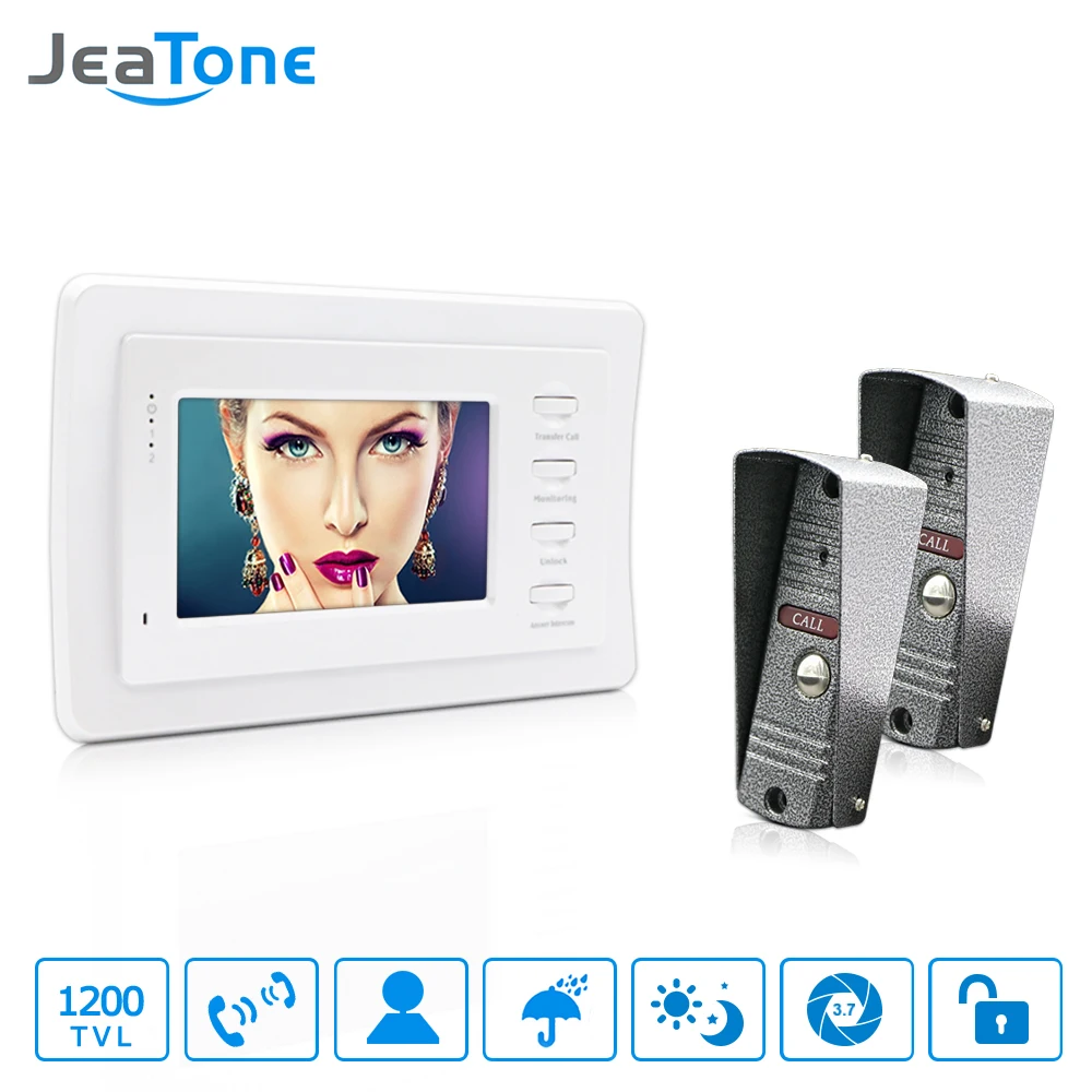 JeaTone 4''HD Wired Video Door Phone Video Door Bell Intercom kit White Monitor Manual Button IR Night Vision Camera For Water