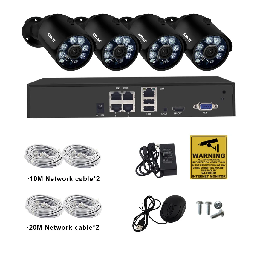 Smh.265 5MP 2592*1944 система видеонаблюдения 48V PoE 4CH NVR комплект 5MP цилиндрическая IP камера водонепроницаемая уличная CCTV камера система