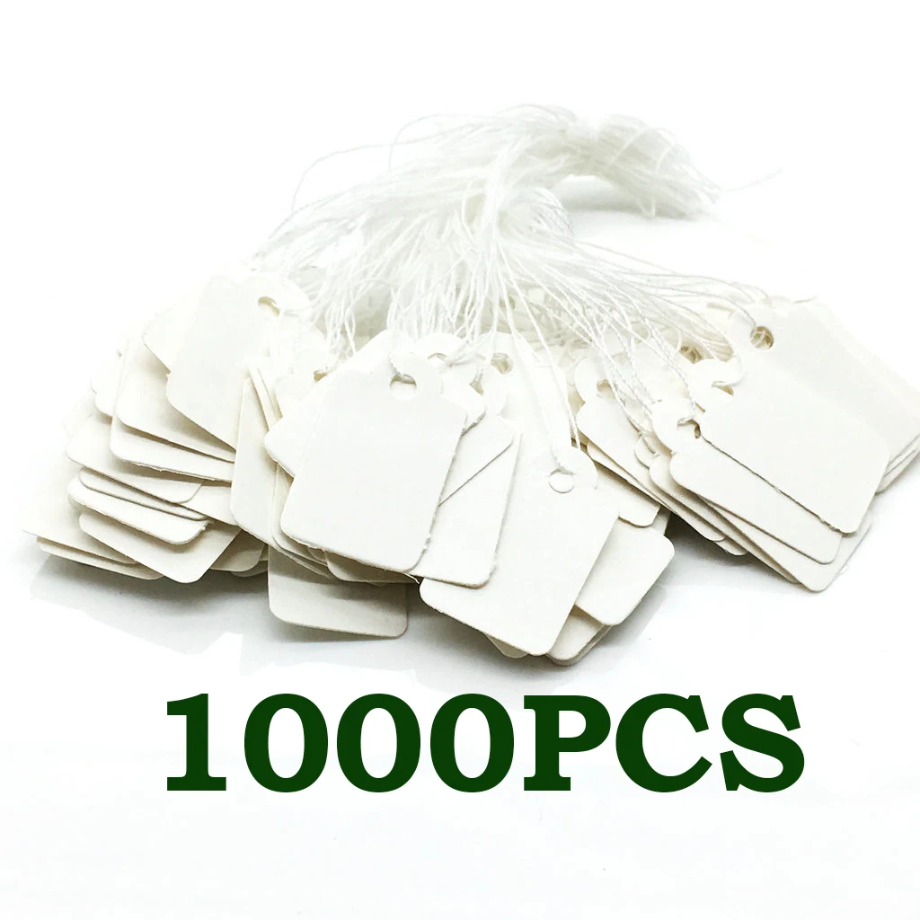 

White Marking Tags Price Tags Writable Display Labels with Hanging String, 1000 Pack, 24x14mm