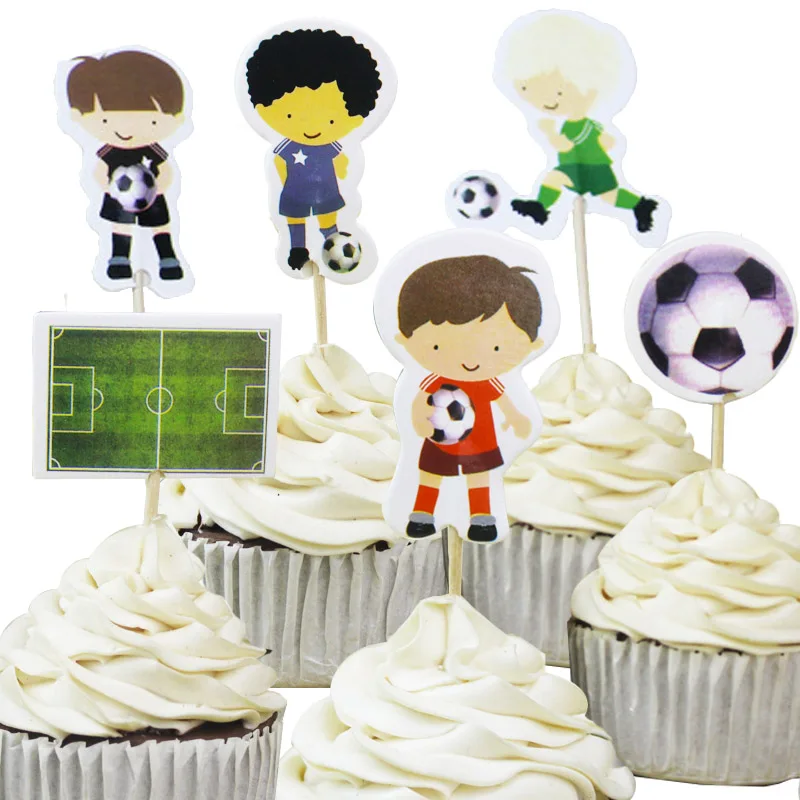 48 шт./партия, крутые спортивные темы для мальчиков с изображением кекса и мороженого, топперы для торта для свадьбы, дня рождения