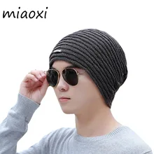 Miaoxi горячая распродажа мужская зимняя теплая вязаная шапка полосатая модная шляпа Модная вязаная Толстая шапка бренд супер высокое качественный капот Gorros