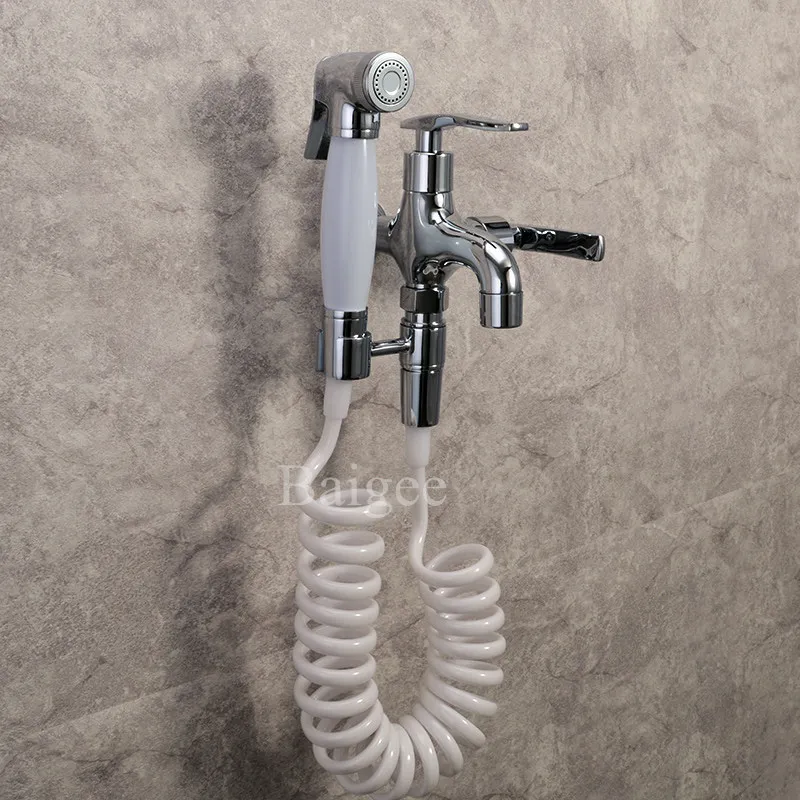 

Double Water Outlet Garden Washing Machine Faucet Hand held Bidet Shower Toilet Bidet Faucets Retractable Shower Hose