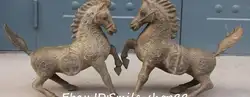 21 "Китайский Животных Фэншуй Старый Чистая Бронза Лошадь Зодиака Год Скульптура Пара