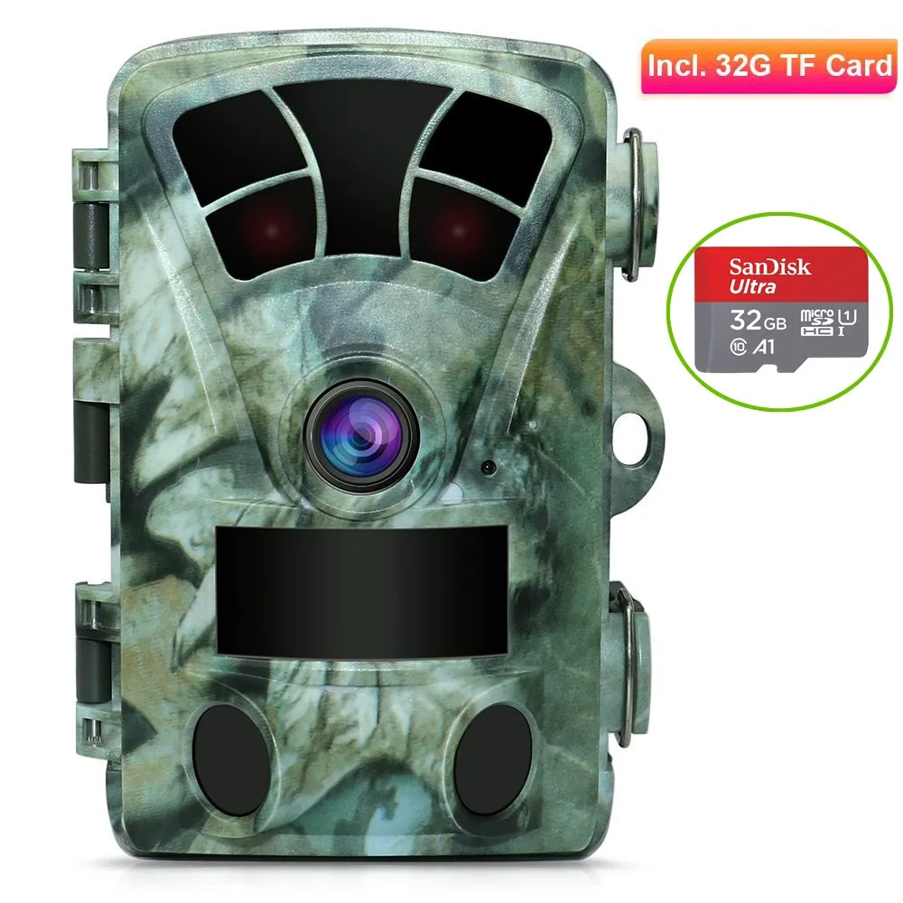 Wild camera chasse 1080P 16MP большая инфракрасная камера ночного видения с функцией Обнаружения Движения охотничья игровая камера фото-ловушка для охоты на диких кошек - Цвет: Camera with 32GB SD