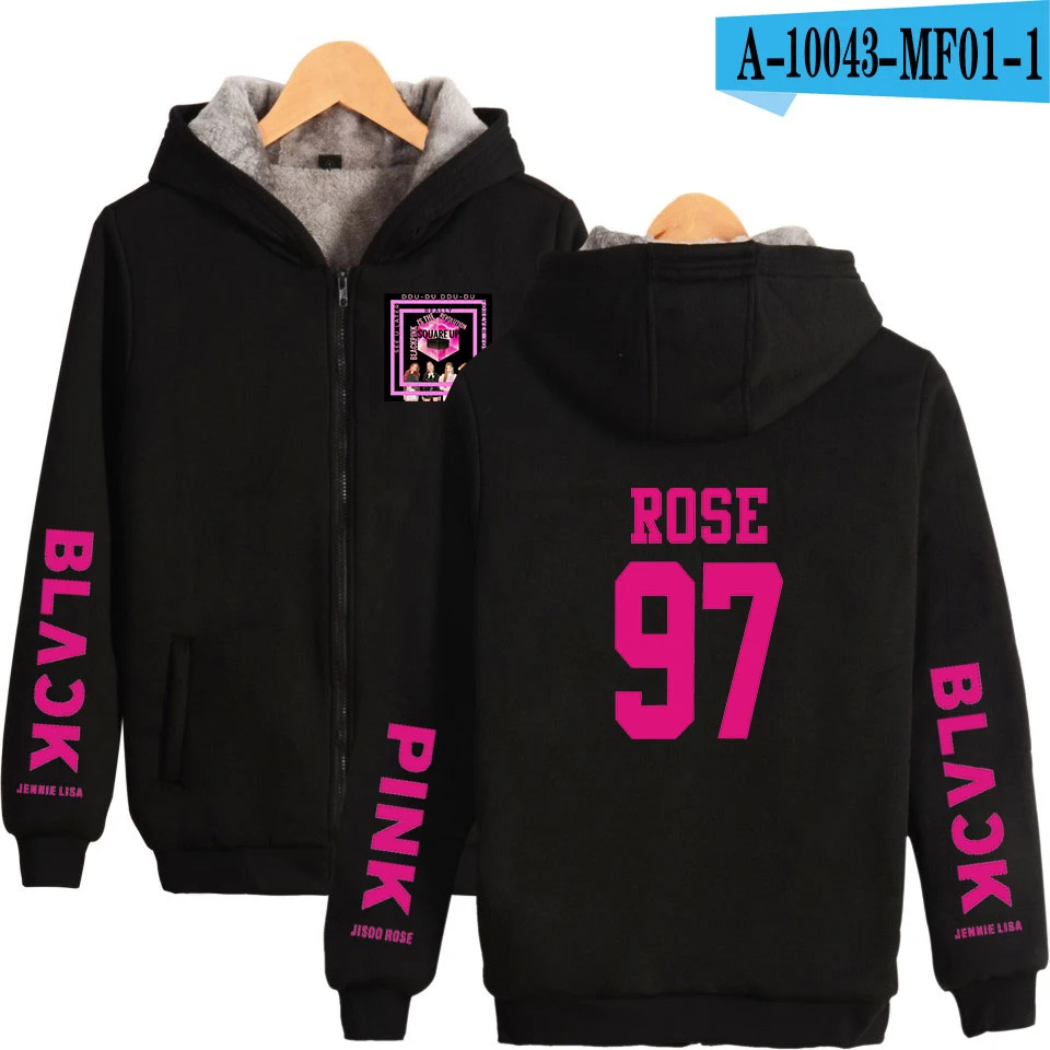WEJNXIN осень-зима Kpop Blackpink Member Rose толстовки женские толстовки на молнии хип-хоп K-pop вентиляторы молния куртка Пальто 4XL - Цвет: black