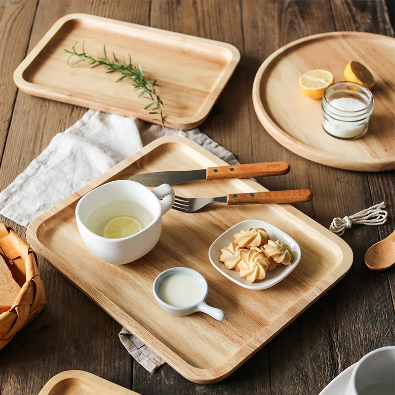 Ceny 1Pc drewniana taca z litego drewna płyta prostokątna kawa herbata ciasto taca duża chleb taca serwisowa kuchnia drewniane naczynia