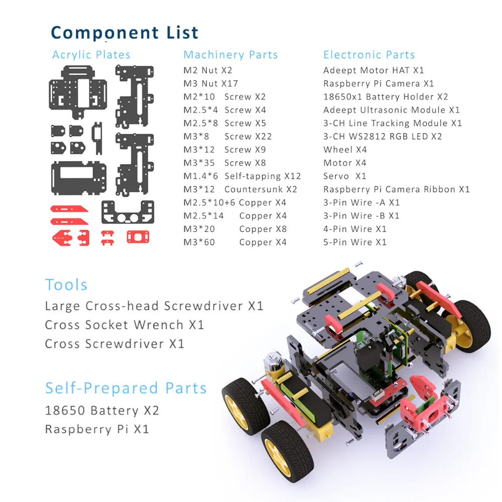 Adeept AWR 4WD WiFi умный робот автомобильный комплект для Raspberry Pi 3 Model B+/B/2B, DIY робот комплект для детей и взрослых, OpenCV целевой трек