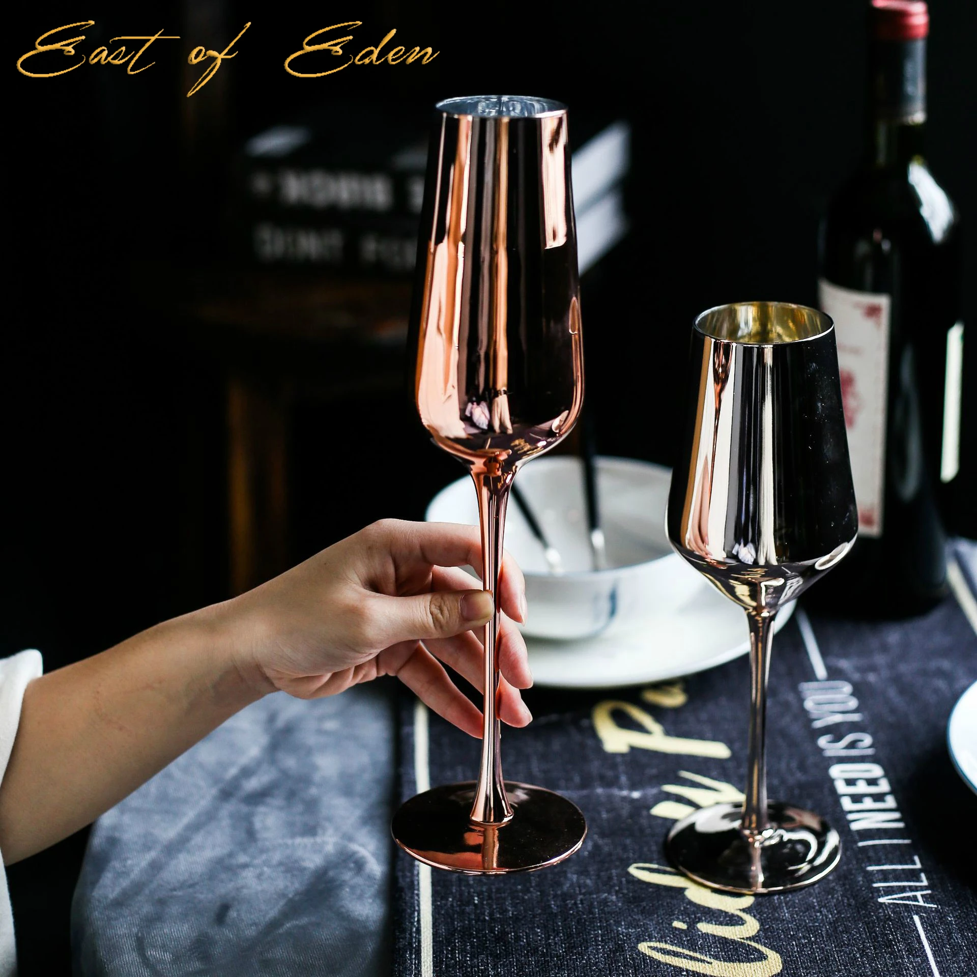 

East of Eden Nordic minimalist golden glass goblet restaurant color red wine glass champagne cup plating lead-free wine glass