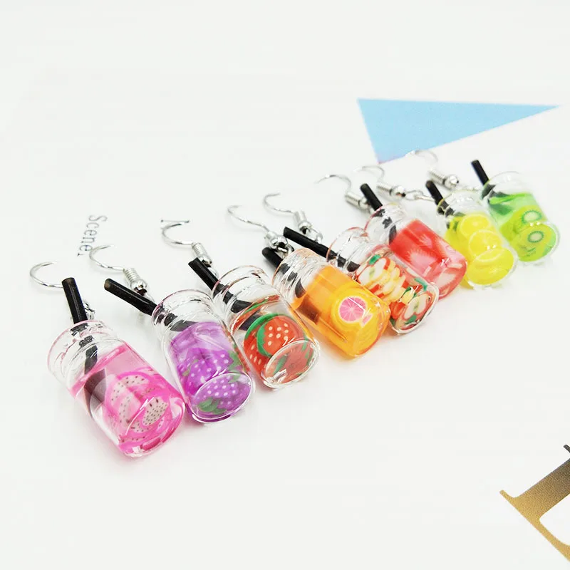 

Dangle Funny Earrings Fruit Juice Milk Tea Cup Candy Drop Earrings for Women Summer Women's Earrings Kolczyki Kola Oorbellen