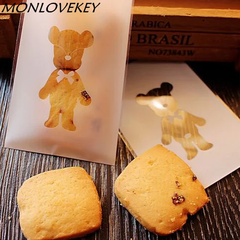 Us 1 95 50pcs Cute Bear Style Cookies Biscuits Bags Self Adhesive Wedding Cellophane Bag Cake Candy Gift Baby Shower Favors 7 10cm In