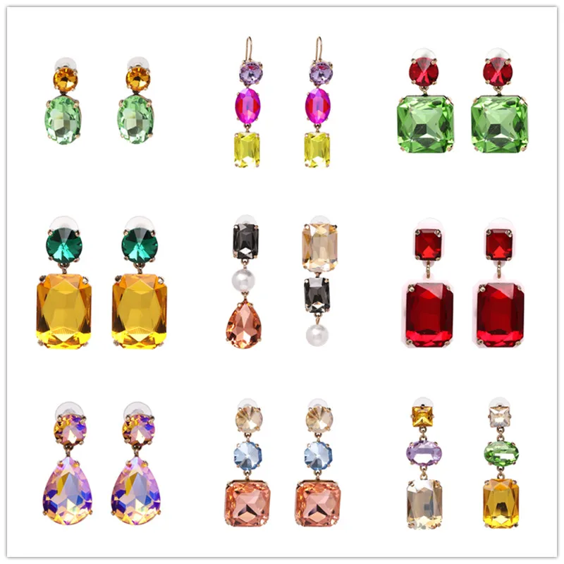 

JURAN Hot Brand Bling Crystal Drop Earrings Women Girls Colorful Rhinestone Dangle Earrings Bridal Party Jewelry Wholesale