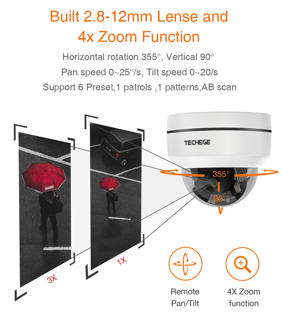 Techege HD 2MP PTZ IP CCTV камера безопасности POE 48 в мини панорамирование/наклон/зум 4X оптический зум скорость купольная камера слежения PTZ с поддержкой протокола ONVIF RTSP