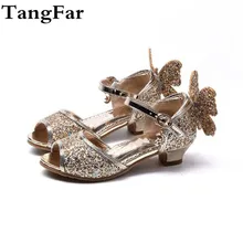 Girls Sequin Shoes Pink Bow High Heel Sandals For Toddler Shinny Wedding Sandals Baby Girl Shoes Princess