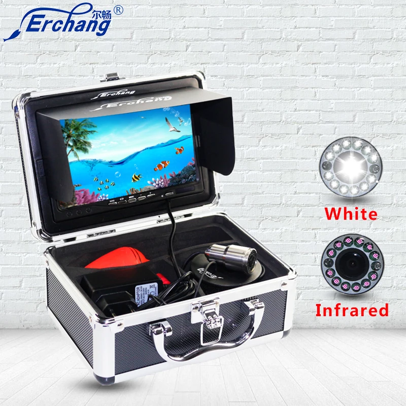 

Erchang Fish Finder 0.6-30 Meter 7''1000TVL HD 130 Angle 12PCS IR LED Underwater Fish Finder Camera For Ice Fishing In English
