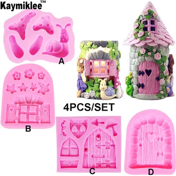

C179 Enchanted Vintage Home Door Fairy Garden Gnome Snail Silicone Mold Fondant Cake Decorating Tools Candy Chocolate Gumpaste