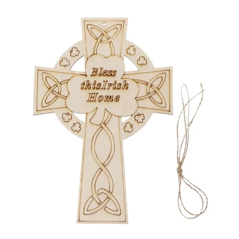

Wooden DIY St. Patrick's Day Cross Pendant Hanging Plaque Irish Party Home Wall Decor Plaques & Signs