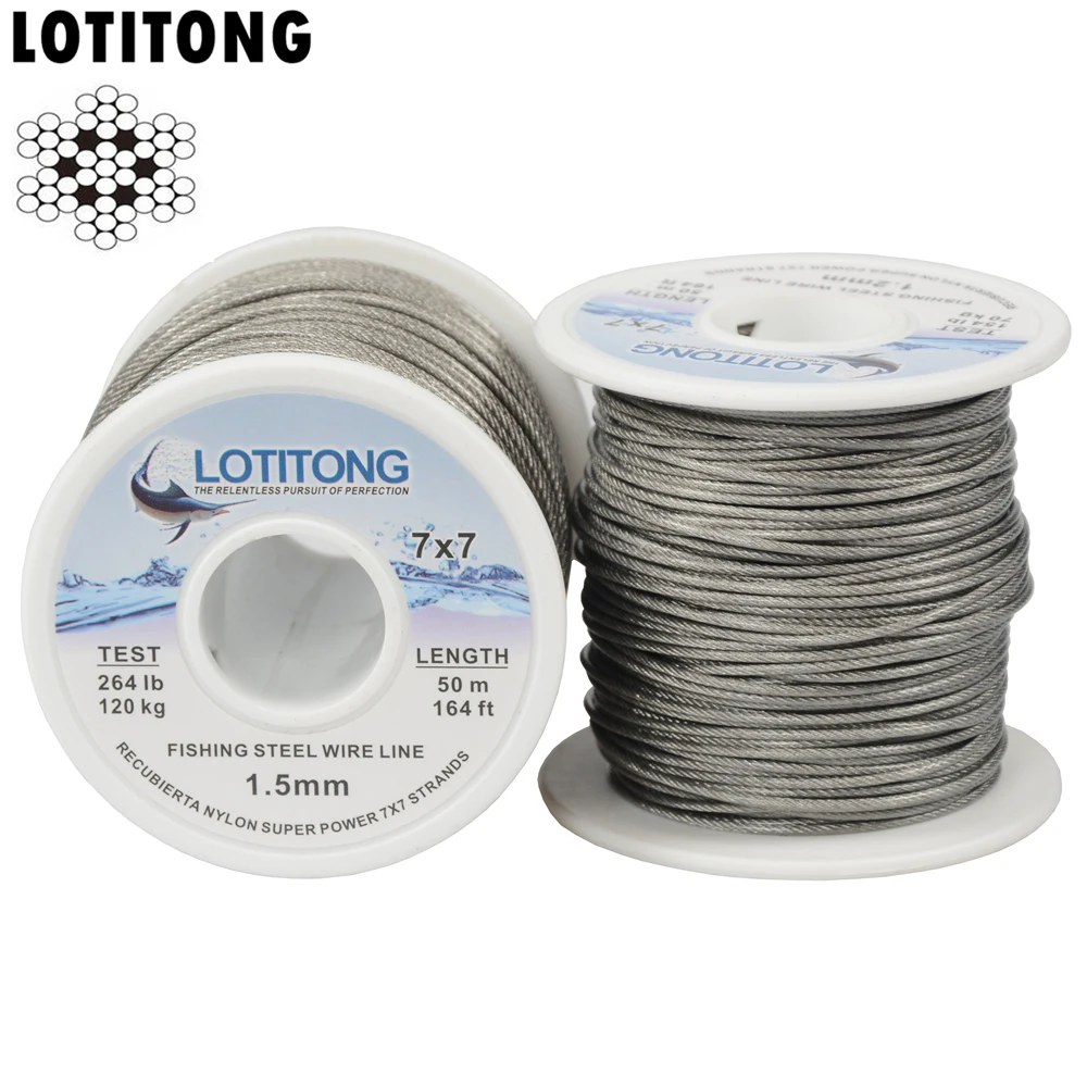 Flexible 1.2mm 120kg 49 Strand Stainless Fishing Wire 10m Length 316 grade