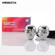 2 stücke Persönlichkeit edelstahl schädel eiswürfel Whisky Eis trinken Weinkühler Geräte für Bar Natürliche Whisky Stein Eis Cube