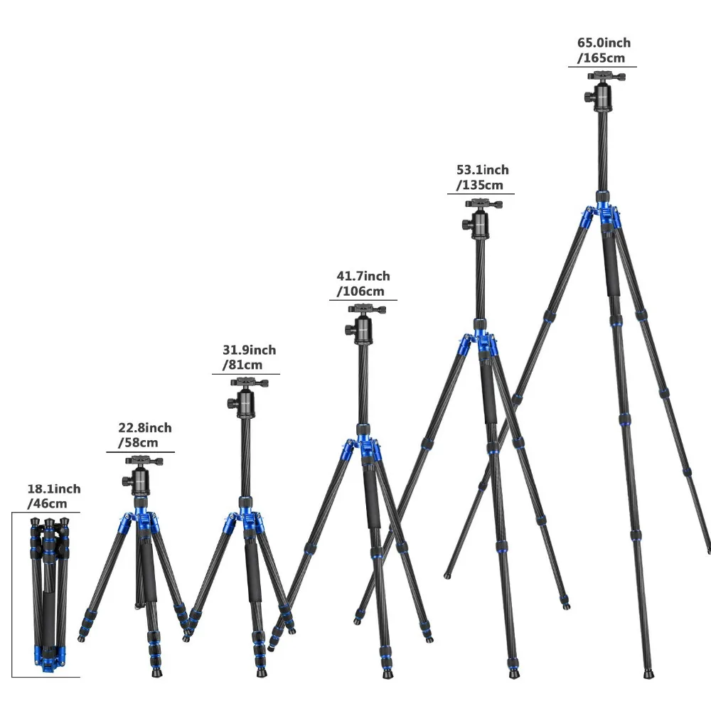 

Neewer Carbon Fiber 65 inches/165cm Tripod Monopod 360 Degree Ball Head 1/4 inch Quick Shoe Plate+Bubble Level for Canon