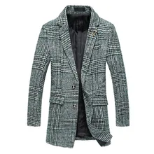 Мужская Плед С Длинным Slim Fit Смеси Пальто Две Кнопки Зима Плюс размер 5XL Блейзер Воротник Англия Стиль Одежды Мужской Кофе Зеленый K102