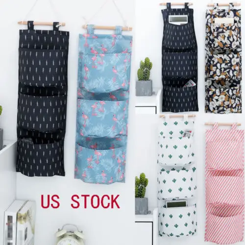 

US Home Door Fabric Pockets Wall Hanging Storage Bathroom Organizer Bag 3Pocket