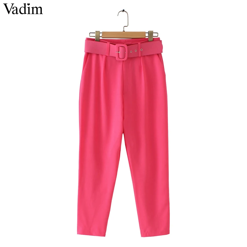 Vadim Женские базовые флуоресцентные брюки с карманами на поясе, Дизайнерские офисные женские повседневные шикарные брюки, стильные цветные Панталоны KA152