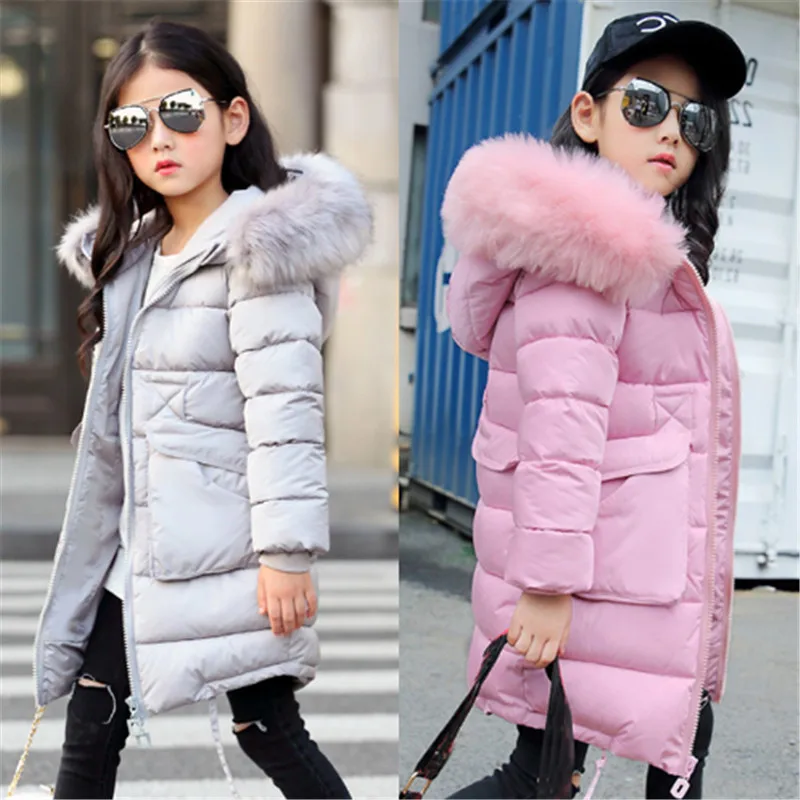 

New Girls zipper Long Padded Jacket kids Winter Coat Kids Warm Thickening Hooded down Coats For Teenage Outwear -30 winter coat