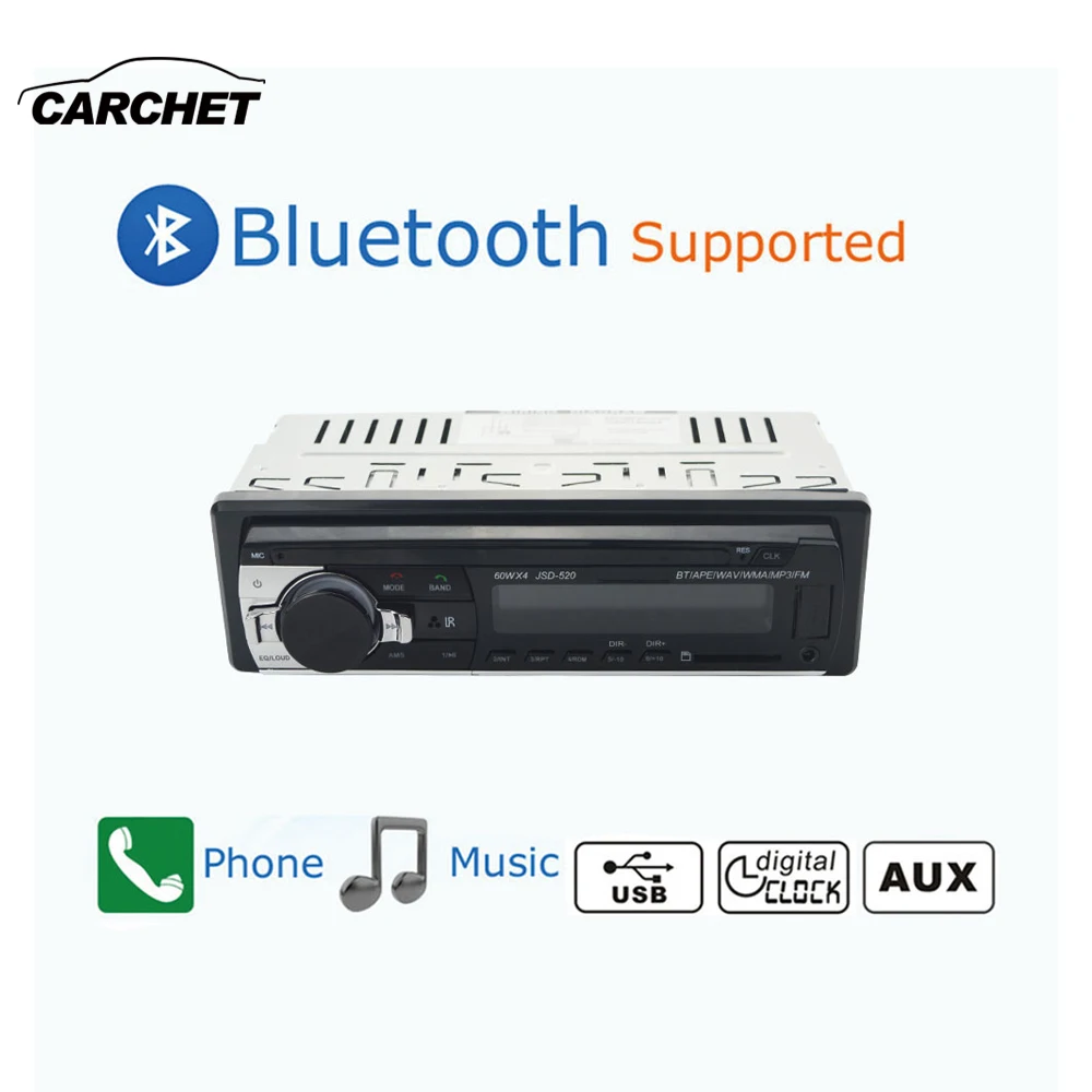 Автомобильный MP3-плеер CARCHET с Bluetooth, аудио стерео радио для автомобиля, 1 Din, FM, Aux вход, приемник, USB, SD карта, авто радио, воспроизведение музыки