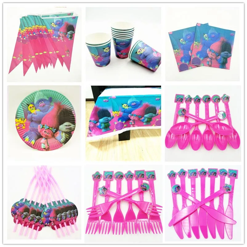 

Trolls Party Supplies Tableclothes Straws Cups Napkin Plate baby shower Decoration Trolls Birthday Party Favors