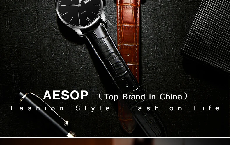 AESOP ультра тонкие деловые часы Мужские Роскошные автоматические механические наручные часы кожаные часы мужские часы Relogio Masculino