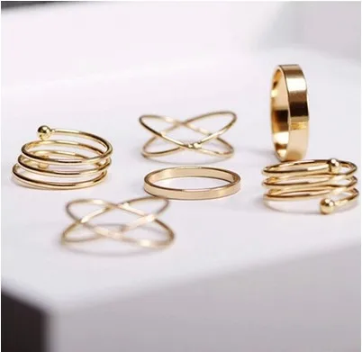 

6pcs Adjustable Midi Finger Charm Rings Women Knuckle Ring Simple Joint Ring Set Gold Anneau Best Gift Engagement Party jewelry
