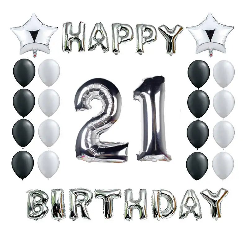 Серебро 18th 21th 25th 30th 35th 40th 50th 60th 70th 80th 90th Счастливые воздушные шары для украшения