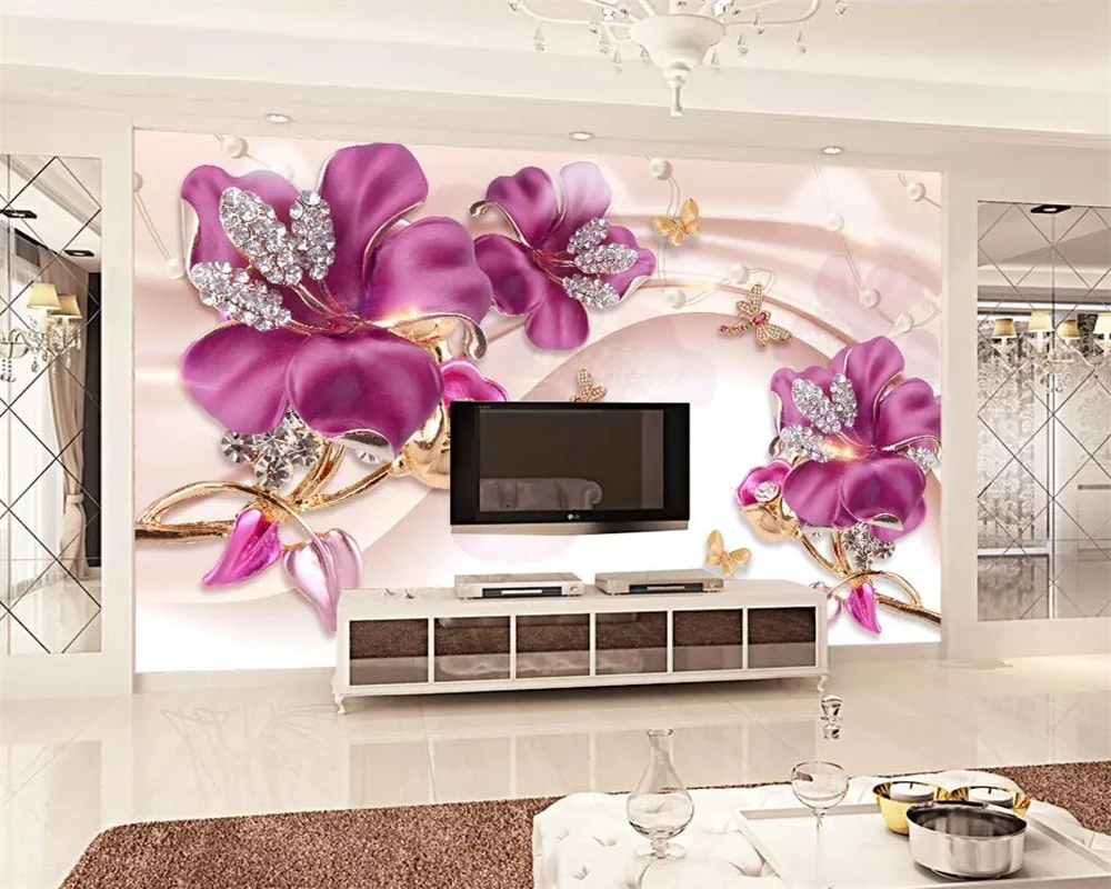 

beibehang European pink flower TV background 3d wallpaper flower jewelry living room bedroom background wall decorative painting