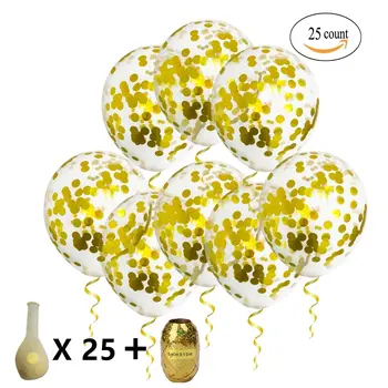 

25pcs Gold Confetti Balloons Helium Balloons - 12 Inch Clear Latex Balloons with Gold Shining Confettis and Gold Tassles