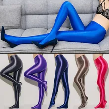 Lunamy Nylon Glitter Sexy Stockings Satin Glossy Opaque Pantyhose Shiny Leggings Fashion Japanese Slim High Waist Thights Women