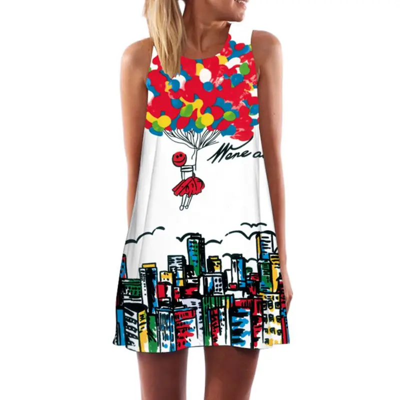 2017 Women Summer Dress casual sleeveless Loose floral print mini dresses plus size woman clothing dress plus-floral-dress : image 2017 Women Summer Dress casual sleeveless Loose floral print mini dresses plus size woman clothing dress plus-floral-dress